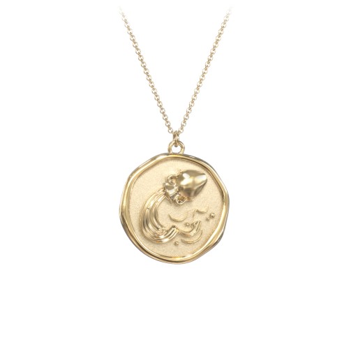 Engravable Aquarius Zodiac Medallion Necklace – 18K Gold Plated Silver