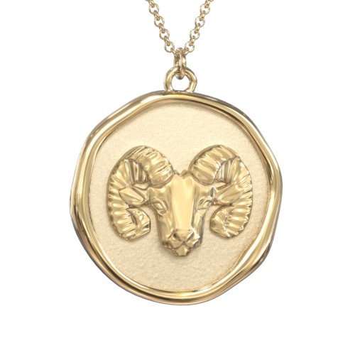 Engravable Aries Zodiac Medallion Necklace – 18K Gold Plated Silver