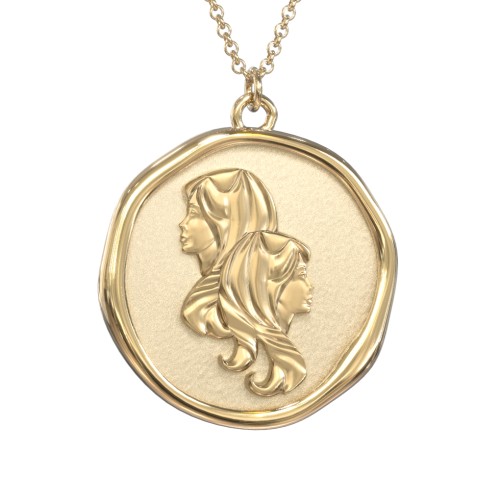 Engravable Gemini Zodiac Medallion Necklace – 18K Gold Plated Silver