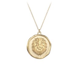 Engravable Leo Zodiac Medallion Necklace in 18K Gold Plated Silver