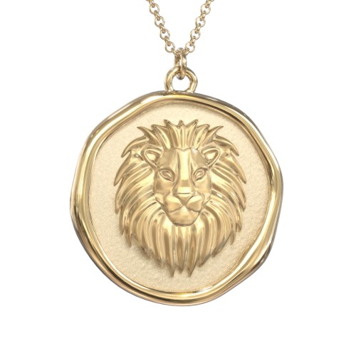 Engravable Leo Zodiac Medallion Necklace – 18K Gold Plated Silver
