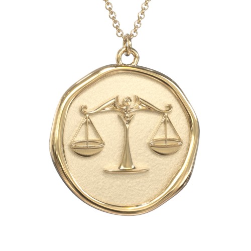 Engravable Libra Zodiac Medallion Necklace – 18K Gold Plated Silver