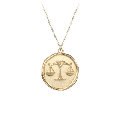 Engravable Libra Zodiac Medallion Necklace – 18K Gold Plated Silver