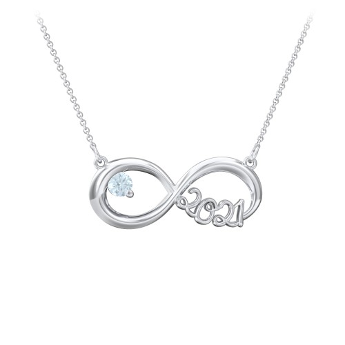 2021 Graduation Infinity Pendant With Gemstone – Sterling Silver with Aquamarine