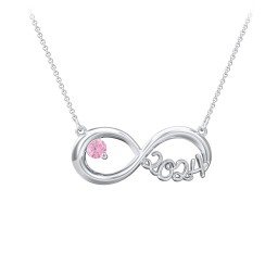 2024 Graduation Infinity Pendant With Gemstone in 925 Sterling Silver with Pink Tourmaline