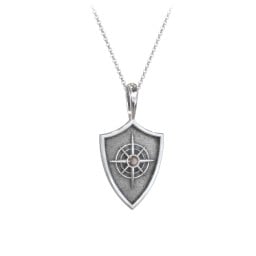 Compass Hero Shield Pendant with Gemstone