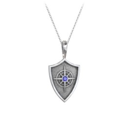 Compass Hero Shield Pendant with Gemstone