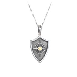 Compass Hero Shield Pendant with Gemstone
