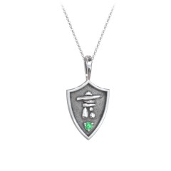 Inukshuk Hero Shield Pendant with Gemstone – Sterling Silver with Emerald