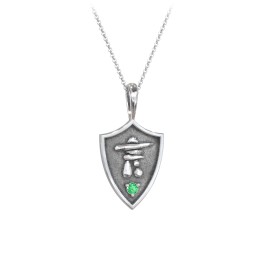 Inukshuk Hero Shield Pendant with Gemstone in 925 Sterling Silver with Emerald