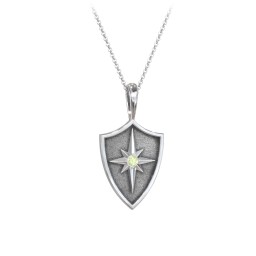 Starburst Hero Shield Pendant with Gemstone in 925 Sterling Silver with Peridot