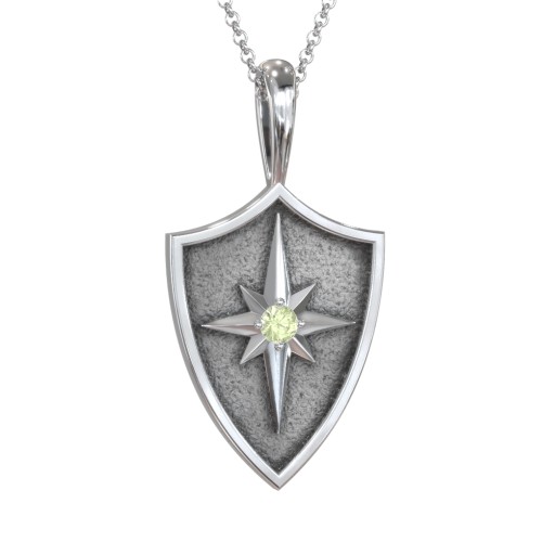 Starburst Hero Shield Pendant with Gemstone – Sterling Silver with Peridot