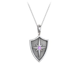 Starburst Hero Shield Pendant with Gemstone in 925 Sterling Silver with Amethyst