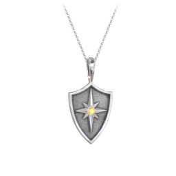 Starburst Hero Shield Pendant with Gemstone in 925 Sterling Silver with Citrine
