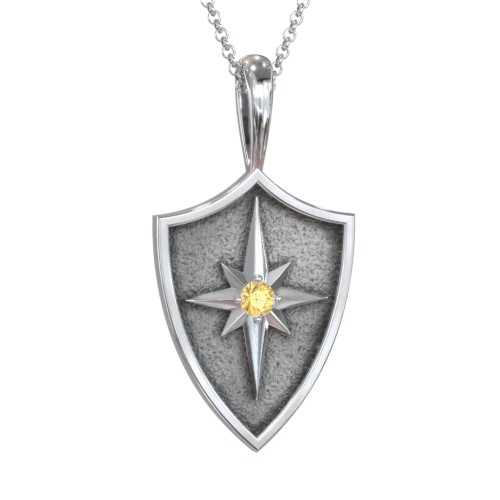 Starburst Hero Shield Pendant with Gemstone – Sterling Silver with Citrine