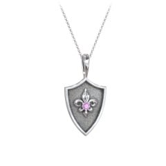 Fleur-de-lis Hero Shield Pendant with Gemstone