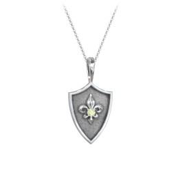 Fleur-de-lis Hero Shield Pendant with Gemstone in 925 Sterling Silver with Peridot