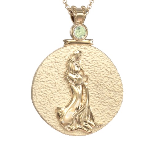 Engravable Aquarius Zodiac Medallion With Accent – 18K Gold Plated Silver with Peridot