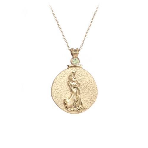 Engravable Aquarius Zodiac Medallion With Accent – 18K Gold Plated Silver with Peridot