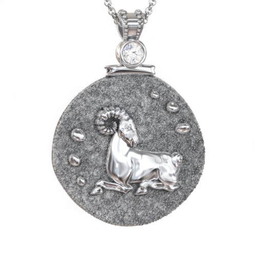Engravable Aries Zodiac Medallion With Accent – Sterling Silver with Cubic Zirconia