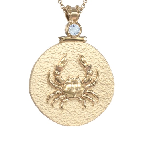 Engravable Cancer Zodiac Medallion With Accent – 18K Gold Plated Silver with Aquamarine