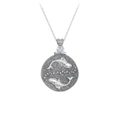 Engravable Pisces Zodiac Medallion With Accent – Sterling Silver with Aquamarine