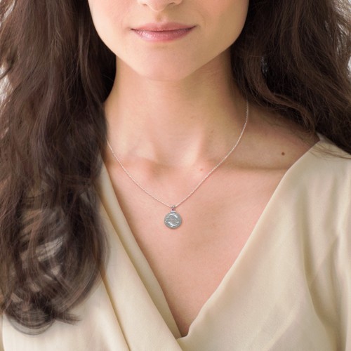 Engravable Pisces Zodiac Medallion With Accent – Sterling Silver with Aquamarine