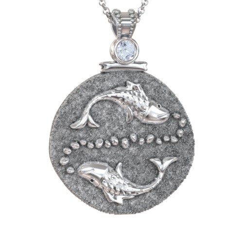 Engravable Pisces Zodiac Medallion With Accent – Sterling Silver with Aquamarine