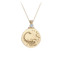Engravable Scorpio Zodiac Medallion With Accent in 18K Gold Plated Silver with Blue Topaz