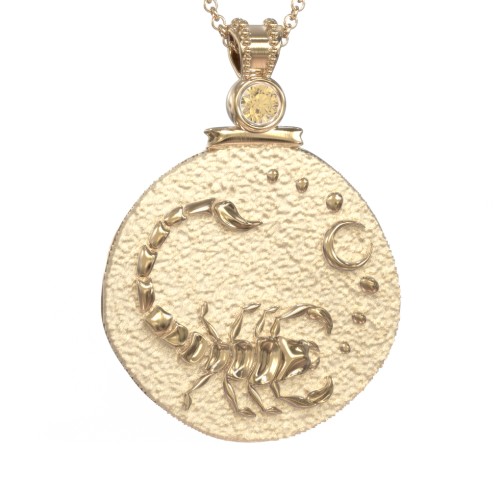 Engravable Scorpio Zodiac Medallion With Accent – 18K Gold Plated Silver with Citrine