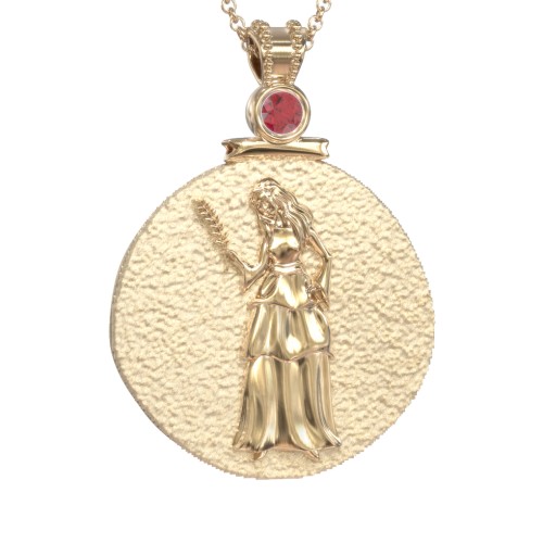 Engravable Virgo Zodiac Medallion With Accent – 18K Gold Plated Silver with Garnet