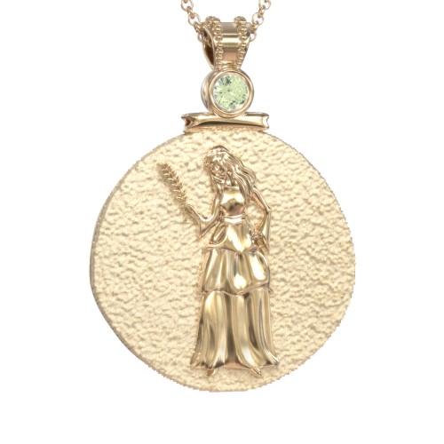 Engravable Virgo Zodiac Medallion With Accent – 18K Gold Plated Silver with Peridot