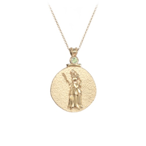 Engravable Virgo Zodiac Medallion With Accent – 18K Gold Plated Silver with Peridot