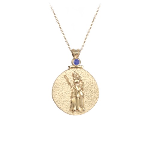 Engravable Virgo Zodiac Medallion With Accent – 18K Gold Plated Silver with Blue Sapphire