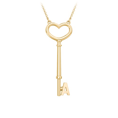 Initial Heart Key Necklace - A – 10K Yellow Gold