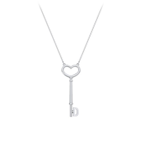 Initial Heart Key Necklace - D