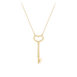 Initial Heart Key Necklace - F in 10K Solid Yellow Gold