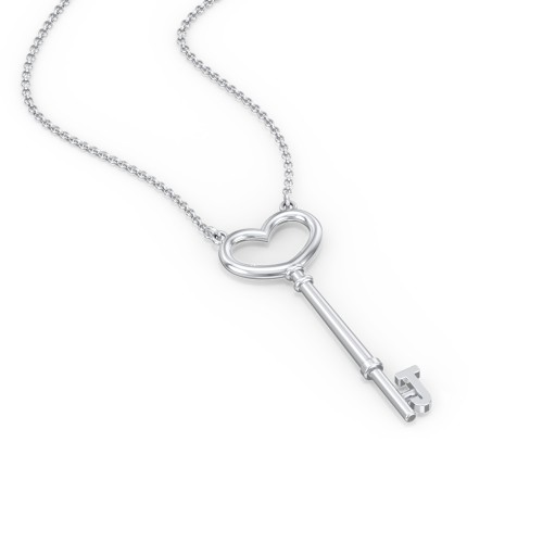 Initial Heart Key Necklace - J – Sterling Silver