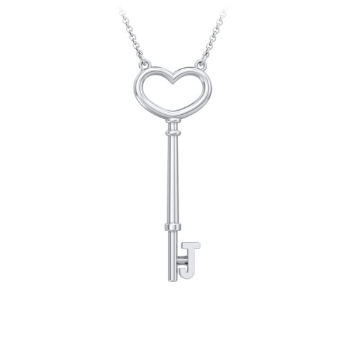 Initial Heart Key Necklace - J – Sterling Silver