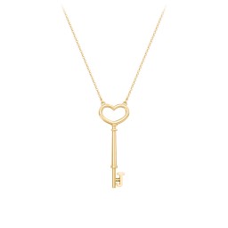 Initial Heart Key Necklace - J in 10K Solid Yellow Gold