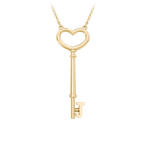 Initial Heart Key Necklace - J – 10K Yellow Gold