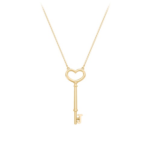 Initial Heart Key Necklace - J – 10K Yellow Gold