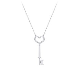Initial Heart Key Necklace - K in 925 Sterling Silver