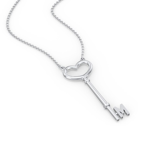 Initial Heart Key Necklace - M – Sterling Silver