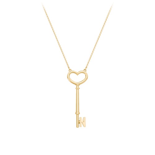 Initial Heart Key Necklace - N – 10K Yellow Gold