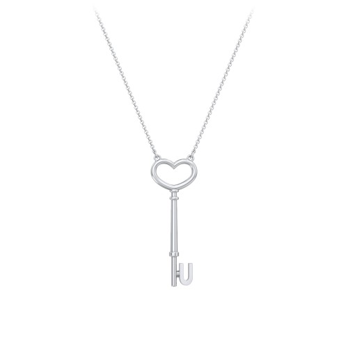 Initial Heart Key Necklace - U