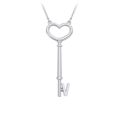 Initial Heart Key Necklace - V