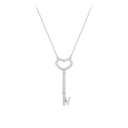 Initial Heart Key Necklace - V