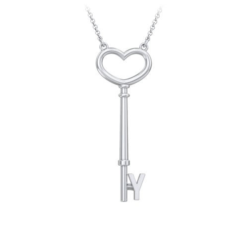 Initial Heart Key Necklace - Y