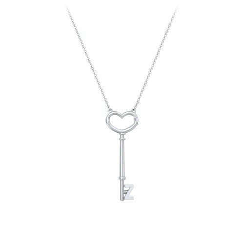 Initial Heart Key Necklace - Z – Sterling Silver